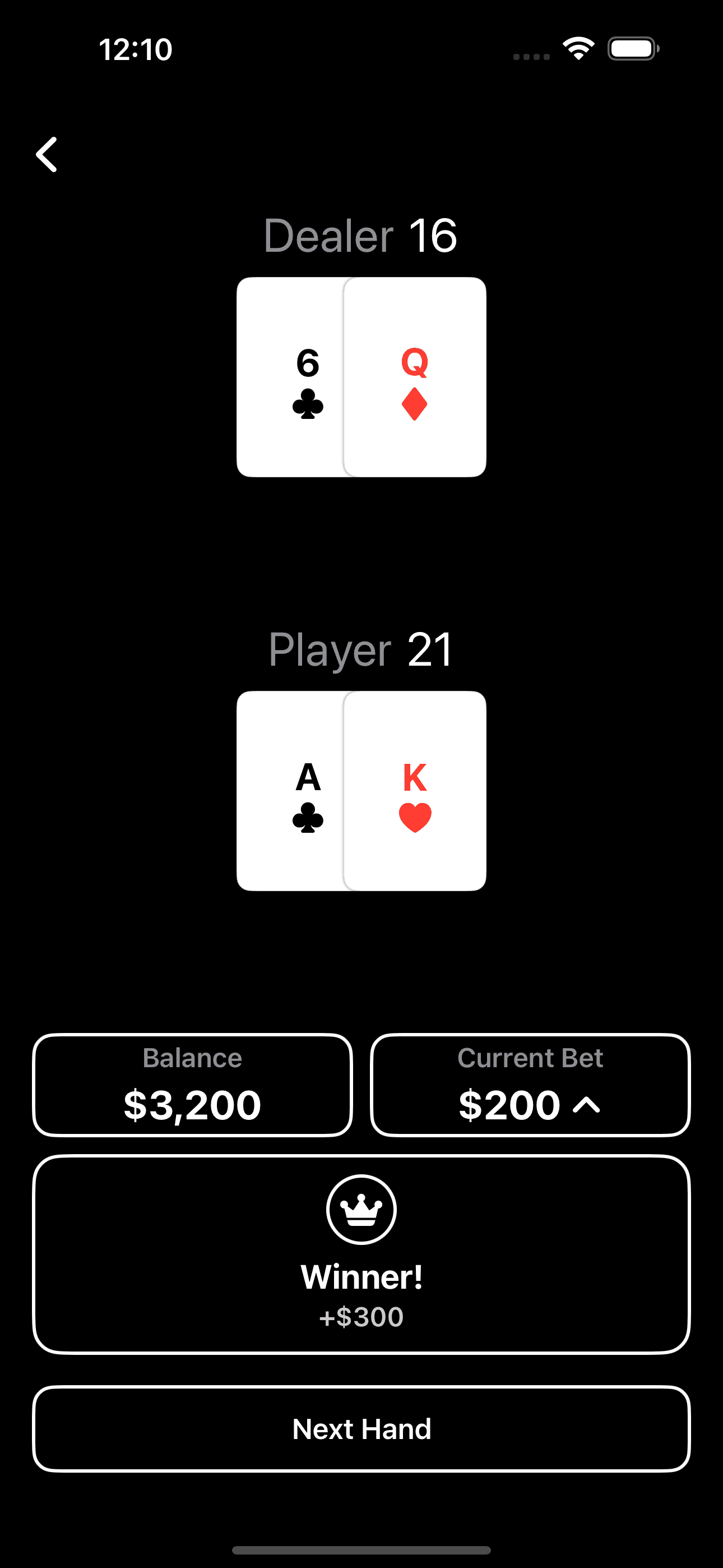 BlackCard Winning Hand